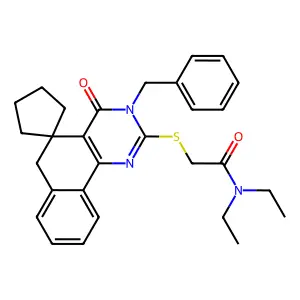 2-(3-benzyl-4-oxospiro[6H-benzo[h]quinazoline-5,1'-cyclopentane]-2-yl)sulfanyl-N,N-diethylacetamide structure