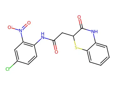 N-(4-chloro-2-nitrophenyl)-2-(3-oxo-3,4-dihydro-2H-1,4-benzothiazin-2-yl)acetamide structure