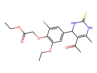 ethyl [4-(5-acetyl-6-methyl-2-thioxo-1,2,3,4-tetrahydropyrimidin-4-yl)-2-ethoxy-6-iodophenoxy]acetate structure