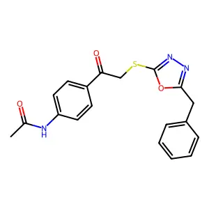 N-[4-[2-[(5-benzyl-1,3,4-oxadiazol-2-yl)sulfanyl]acetyl]phenyl]acetamide structure