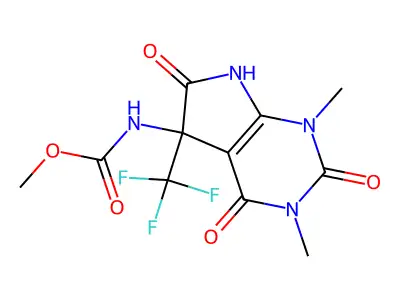 methyl [1,3-dimethyl-2,4,6-trioxo-5-(trifluoromethyl)-2,3,4,5,6,7-hexahydro-1H-pyrrolo[2,3-d]pyrimidin-5-yl]carbamate structure