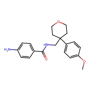 4-amino-N-((4-(4-methoxyphenyl)tetrahydro-2H-pyran-4-yl)methyl)benzamide structure