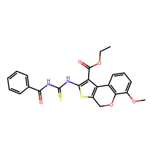 Ethyl 2-[[(benzoylamino)thioxomethyl]amino]-6-methoxy-4H-thieno[2,3-c][1]benzopyran-1-carboxylate structure
