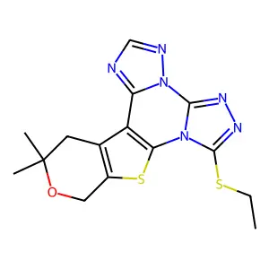 7-(ethylthio)-12,12-dimethyl-12,13-dihydro-10H-pyrano[4',3':4,5]thieno[3,2-e]bis([1,2,4]triazolo)[4,3-a:1',5'-c]pyrimidine structure