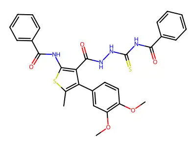 N-[3-[(benzoylcarbamothioylamino)carbamoyl]-4-(3,4-dimethoxyphenyl)-5-methylthiophen-2-yl]benzamide structure