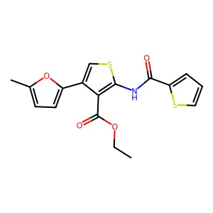 Ethyl 4-(5-methylfuran-2-yl)-2-(thiophene-2-carboxamido)thiophene-3-carboxylate structure