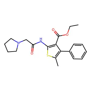 Ethyl 5-methyl-4-phenyl-2-[(2-pyrrolidin-1-ylacetyl)amino]thiophene-3-carboxylate structure