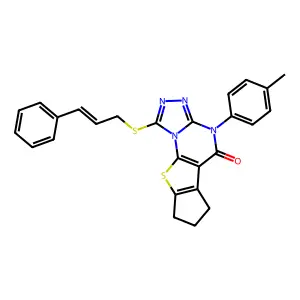 1-(cinnamylthio)-4-(p-tolyl)-7,8-dihydro-4H-cyclopenta[4,5]thieno[3,2-e][1,2,4]triazolo[4,3-a]pyrimidin-5(6H)-one structure