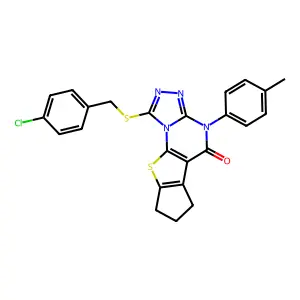 1-((4-chlorobenzyl)thio)-4-(p-tolyl)-7,8-dihydro-4H-cyclopenta[4,5]thieno[3,2-e][1,2,4]triazolo[4,3-a]pyrimidin-5(6H)-one structure