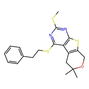 6,6-DIMETHYL-2-(METHYLSULFANYL)-4-(PHENETHYLSULFANYL)-5,8-DIHYDRO-6H-PYRANO[4',3':4,5]THIENO[2,3-D]PYRIMIDINE structure
