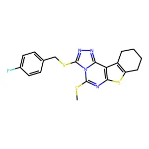3-((4-fluorobenzyl)thio)-5-(methylthio)-8,9,10,11-tetrahydrobenzo[4,5]thieno[3,2-e][1,2,4]triazolo[4,3-c]pyrimidine structure
