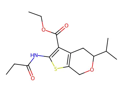 ethyl 2-(propanoylamino)-5-(propan-2-yl)-4,7-dihydro-5H-thieno[2,3-c]pyran-3-carboxylate structure