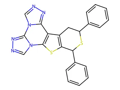 10,12-diphenyl-12,13-dihydro-10H-thiopyrano[4',3':4,5]thieno[3,2-e]bis([1,2,4]triazolo)[4,3-a:4',3'-c]pyrimidine structure