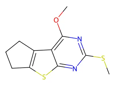 1-methoxy-3-methylsulfanyl-7,8-dihydro-6H-cyclopenta[4,5]thieno[1,2-c]pyrimidine structure