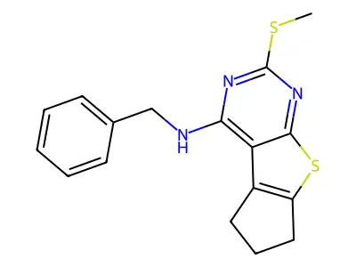 N-benzyl-2-(methylsulfanyl)-6,7-dihydro-5H-cyclopenta[4,5]thieno[2,3-d]pyrimidin-4-amine structure