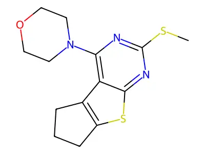 2-(methylthio)-4-(4-morpholinyl)-6,7-dihydro-5H-cyclopenta[4,5]thieno[2,3-d]pyrimidine structure