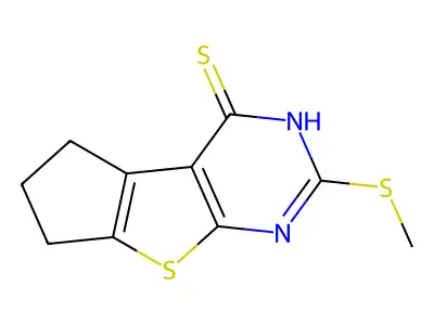 2-(methylsulfanyl)-6,7-dihydro-5H-cyclopenta[4,5]thieno[2,3-d]pyrimidine-4-thiol structure