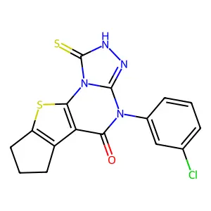 4-(3-chlorophenyl)-1-mercapto-7,8-dihydro-4H-cyclopenta[4,5]thieno[3,2-e][1,2,4]triazolo[4,3-a]pyrimidin-5(6H)-one structure