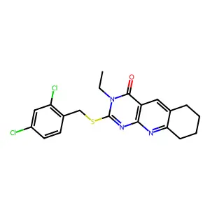 2-[(2,4-dichlorophenyl)methylsulfanyl]-3-ethyl-6,7,8,9-tetrahydropyrimido[4,5-b]quinolin-4-one structure