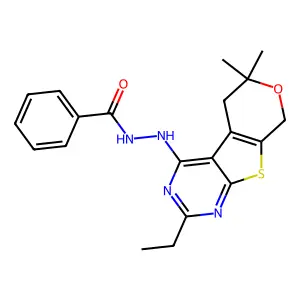 N'-(2-ethyl-6,6-dimethyl-5,8-dihydropyrano[4,5]thieno[1,2-c]pyrimidin-4-yl)benzohydrazide structure