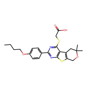 {[2-(4-butoxyphenyl)-6,6-dimethyl-5,8-dihydro-6H-pyrano[4',3':4,5]thieno[2,3-d]pyrimidin-4-yl]sulfanyl}acetic acid structure