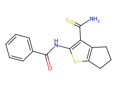 N-(3-carbamothioyl-5,6-dihydro-4H-cyclopenta[b]thiophen-2-yl)benzamide structure