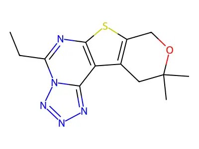 5-ethyl-10,10-dimethyl-10,11-dihydro-8H-pyrano[4',3':4,5]thieno[3,2-e]tetrazolo[1,5-c]pyrimidine structure