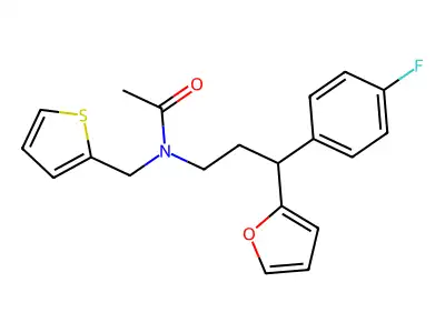 N-[3-(4-fluorophenyl)-3-(furan-2-yl)propyl]-N-(thiophen-2-ylmethyl)acetamide structure