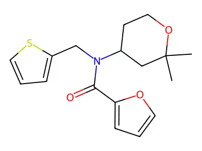 N-(2,2-dimethyloxan-4-yl)-N-(thiophen-2-ylmethyl)furan-2-carboxamide structure