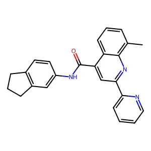 N-(2,3-dihydro-1H-inden-5-yl)-8-methyl-2-pyridin-2-ylquinoline-4-carboxamide structure