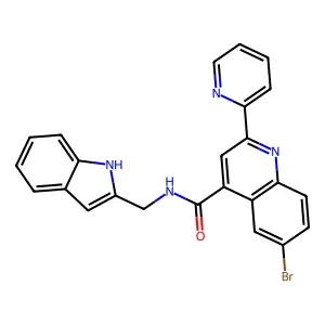 6-bromo-N-(1H-indol-2-ylmethyl)-2-(pyridin-2-yl)quinoline-4-carboxamide structure
