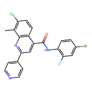 N-(4-bromo-2-fluorophenyl)-7-chloro-8-methyl-2-pyridin-4-ylquinoline-4-carboxamide structure