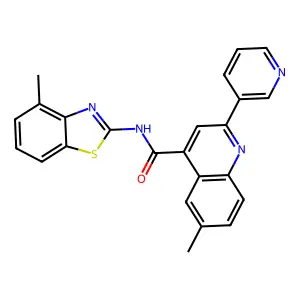 6-methyl-N-(4-methyl-1,3-benzothiazol-2-yl)-2-(pyridin-3-yl)quinoline-4-carboxamide structure