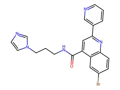 6-bromo-N-(3-imidazol-1-ylpropyl)-2-pyridin-3-ylquinoline-4-carboxamide structure