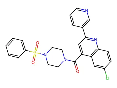 [4-(benzenesulfonyl)piperazin-1-yl]-(6-chloro-2-pyridin-3-ylquinolin-4-yl)methanone structure