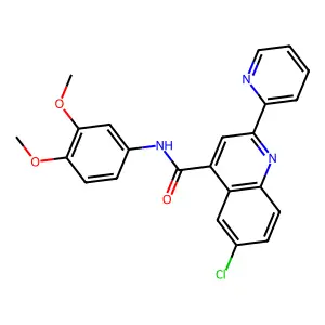 6-chloro-N-(3,4-dimethoxyphenyl)-2-pyridin-2-ylquinoline-4-carboxamide structure