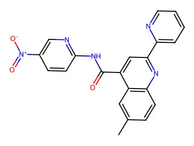 6-methyl-N-(5-nitropyridin-2-yl)-2-pyridin-2-ylquinoline-4-carboxamide structure