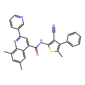 N-(3-cyano-5-methyl-4-phenylthiophen-2-yl)-6,8-dimethyl-2-pyridin-3-ylquinoline-4-carboxamide structure