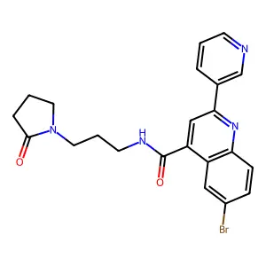 6-bromo-N-[3-(2-oxopyrrolidin-1-yl)propyl]-2-pyridin-3-ylquinoline-4-carboxamide structure