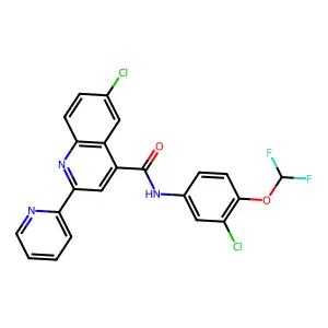 6-chloro-N-[3-chloro-4-(difluoromethoxy)phenyl]-2-pyridin-2-ylquinoline-4-carboxamide structure