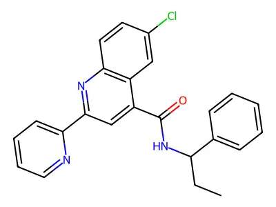 6-chloro-N-(1-phenylpropyl)-2-(pyridin-2-yl)quinoline-4-carboxamide structure