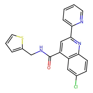 6-chloro-2-pyridin-2-yl-N-(thiophen-2-ylmethyl)quinoline-4-carboxamide structure