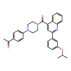 1-[4-[4-[2-(3-propan-2-yloxyphenyl)quinoline-4-carbonyl]piperazin-1-yl]phenyl]ethanone structure