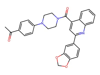 1-[4-[4-[2-(1,3-benzodioxol-5-yl)quinoline-4-carbonyl]piperazin-1-yl]phenyl]ethanone structure
