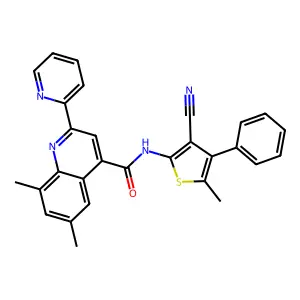 N-(3-cyano-5-methyl-4-phenylthiophen-2-yl)-6,8-dimethyl-2-pyridin-2-ylquinoline-4-carboxamide structure