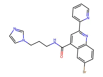 6-bromo-N-(3-imidazol-1-ylpropyl)-2-pyridin-2-ylquinoline-4-carboxamide structure