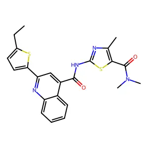 2-[[2-(5-ethylthiophen-2-yl)quinoline-4-carbonyl]amino]-N,N,4-trimethyl-1,3-thiazole-5-carboxamide structure