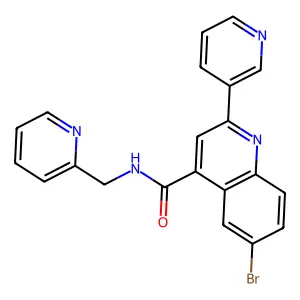 6-bromo-2-pyridin-3-yl-N-(pyridin-2-ylmethyl)quinoline-4-carboxamide structure