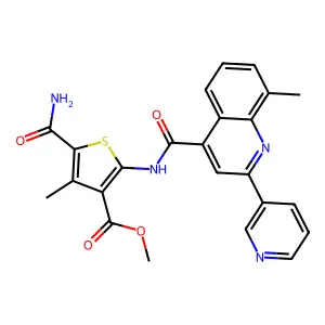 methyl 5-carbamoyl-4-methyl-2-({[8-methyl-2-(pyridin-3-yl)quinolin-4-yl]carbonyl}amino)thiophene-3-carboxylate structure