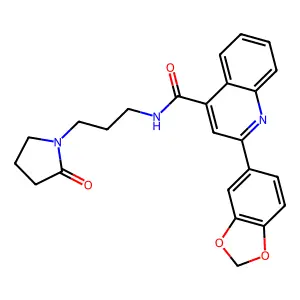 2-(1,3-benzodioxol-5-yl)-N-[3-(2-oxopyrrolidin-1-yl)propyl]quinoline-4-carboxamide structure